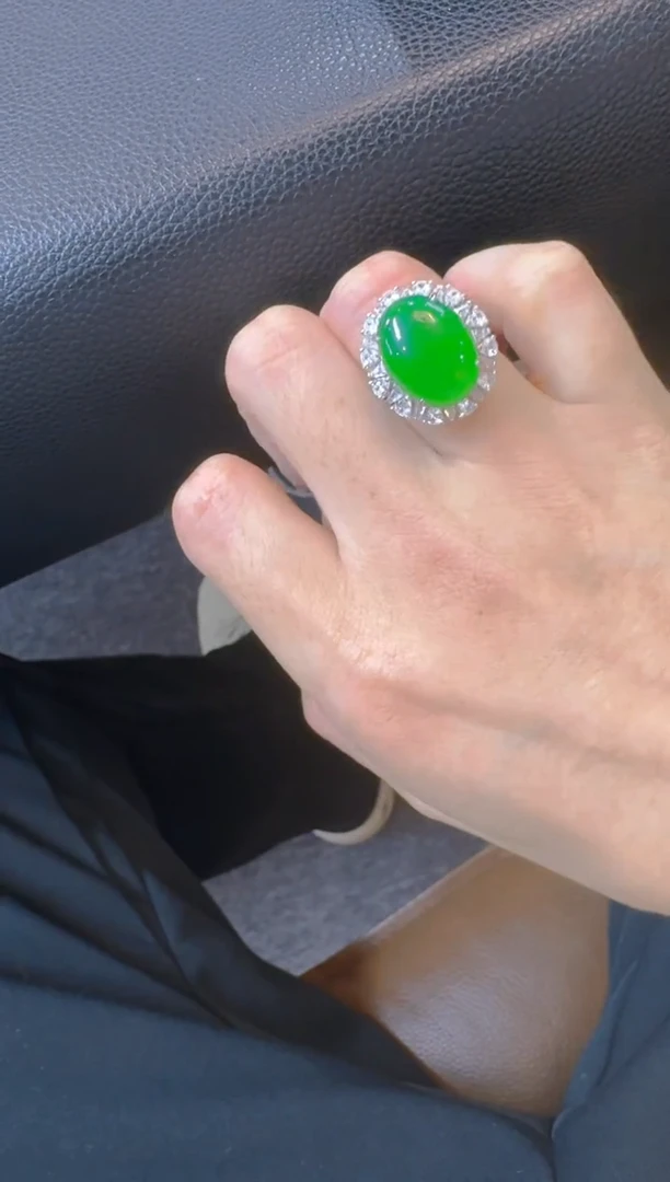 翡翠戒指银S925镶嵌天然a货翡翠