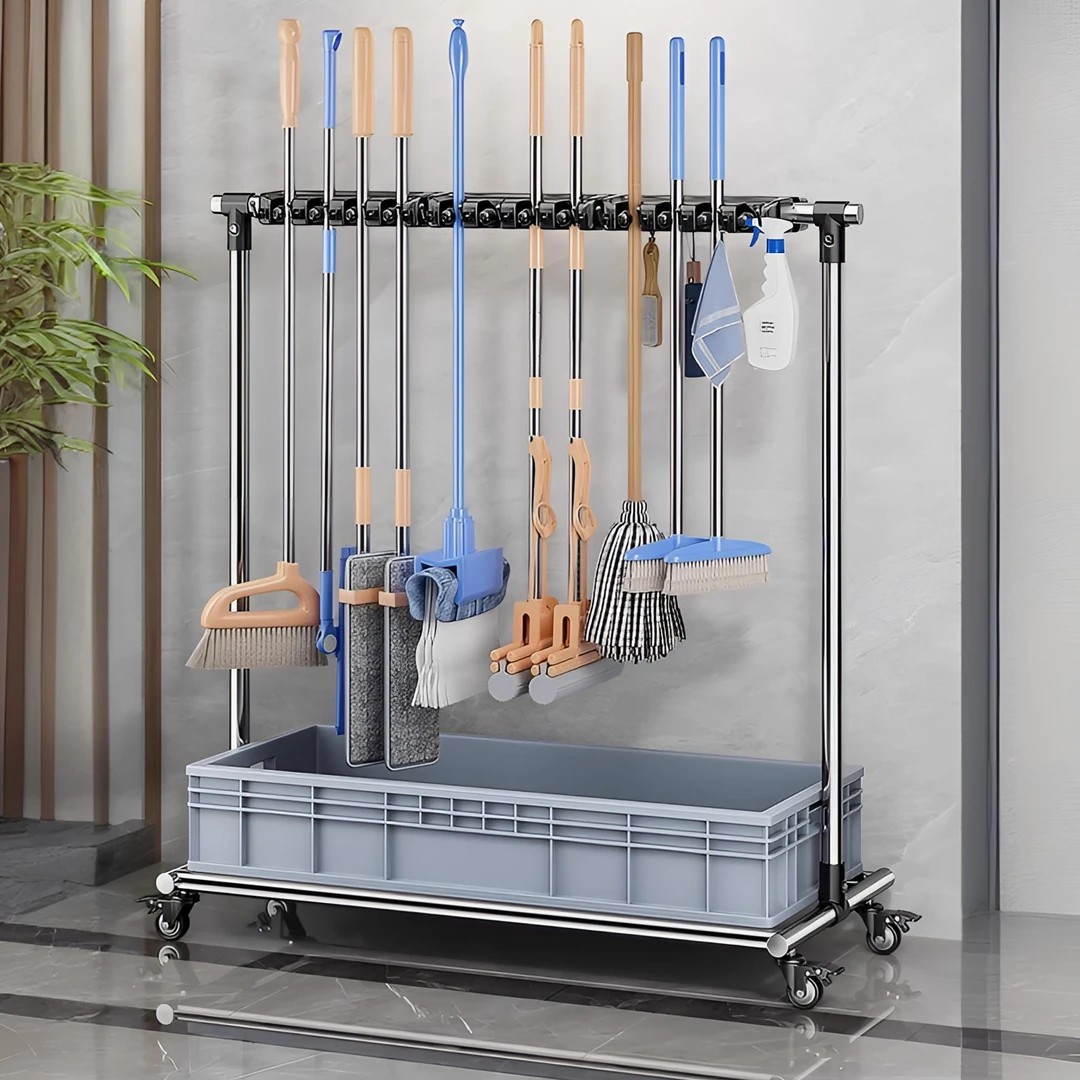 移动落地拖把架不锈钢置物架扫把商用拖布架教室清洁卫生工具收纳