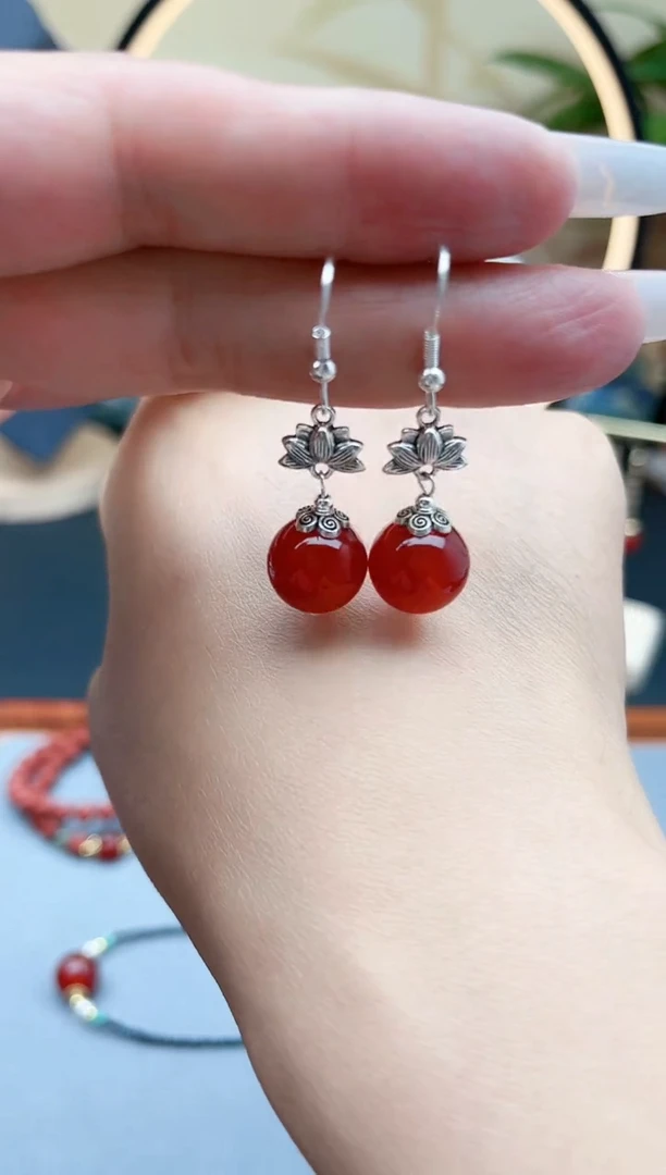 玛瑙/玉髓耳饰银S925镶嵌302