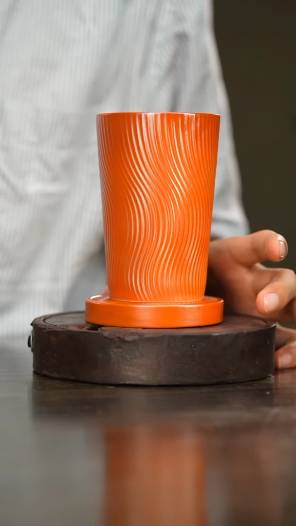 113柴房陶瓷柴烧大水杯带杯垫