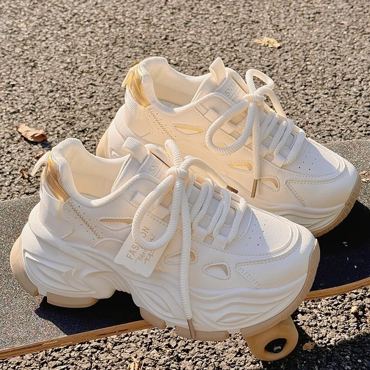 Moleubak厚底增高老爹鞋女2025新款夏季配阔腿裤女百搭休闲小白鞋