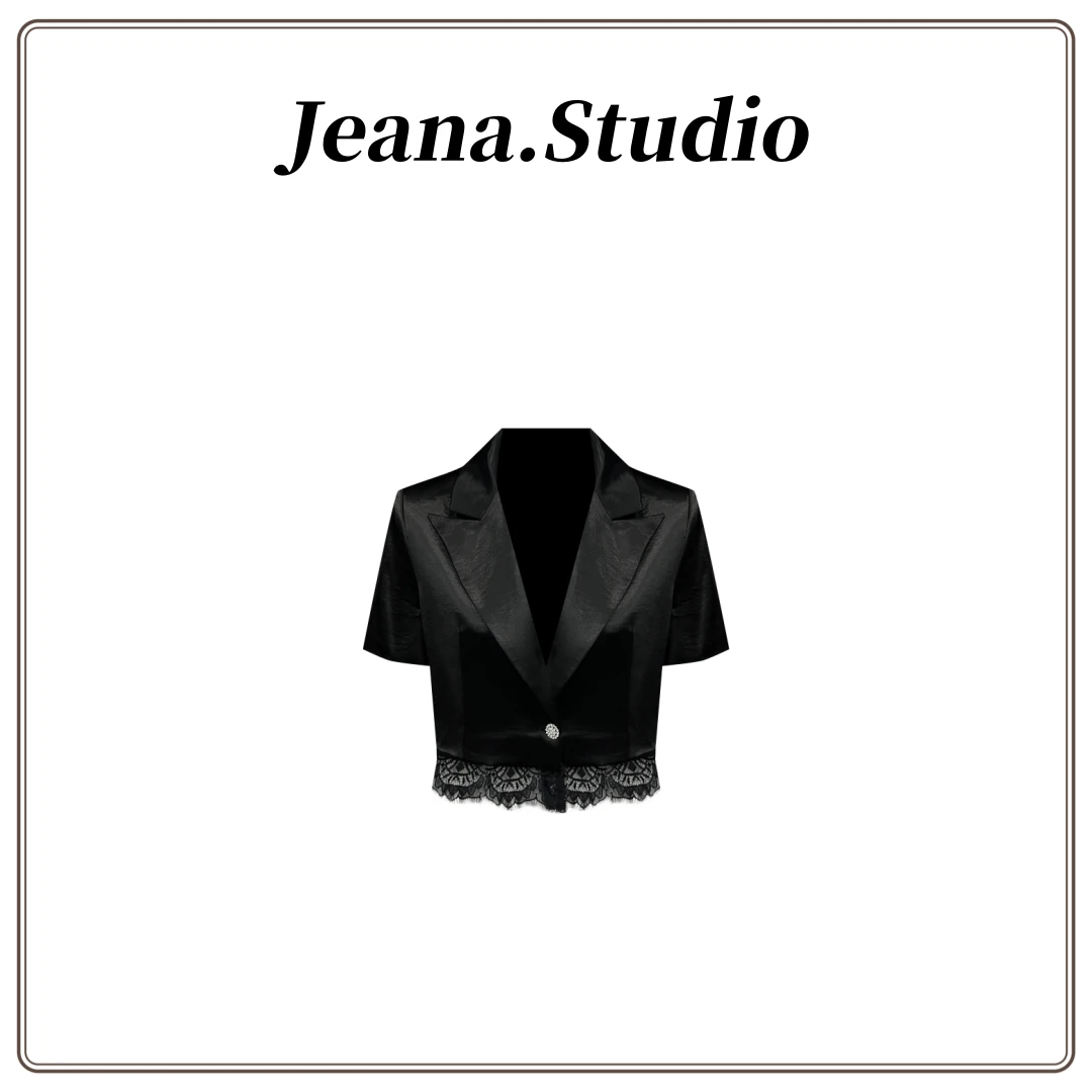 【Jeana.Studio】原创设计滑面底部拼接蕾丝短外套