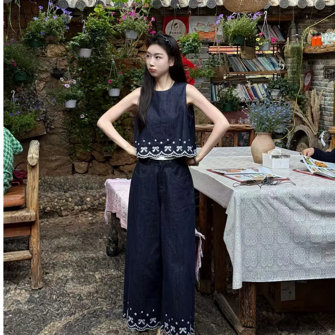 OUDOCKEE 鸥鸥 【棉】蝴蝶结 下摆刺绣马甲裤子 E2503X495T