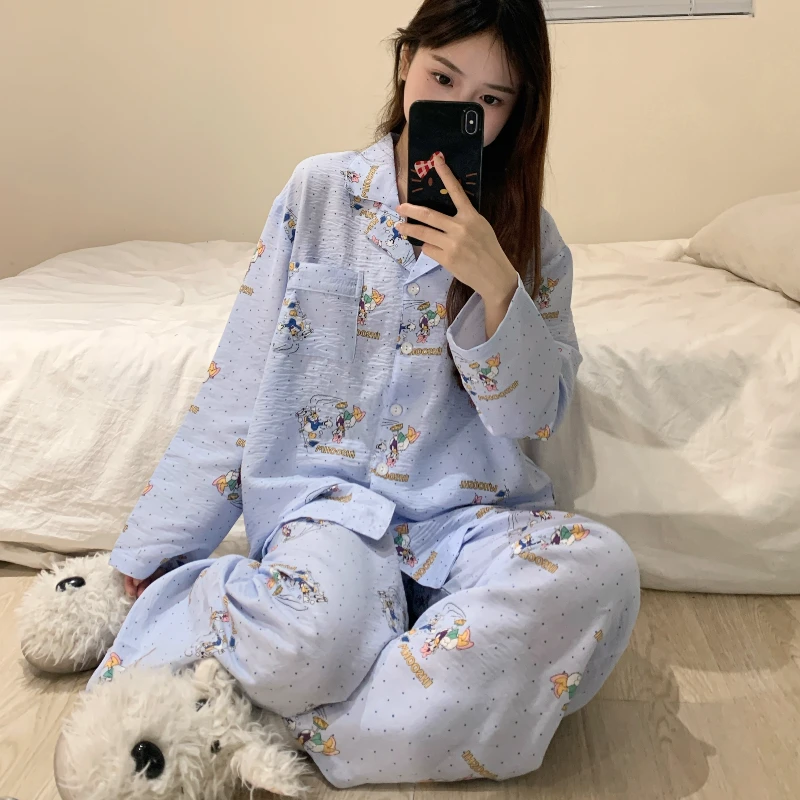 【趣味小鸭】韩版睡衣女可爱印花少女长袖春秋季舒适家居服两件套