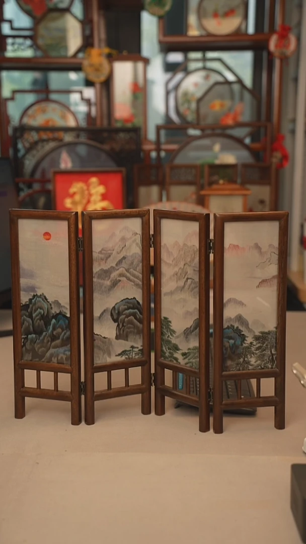 扇子胡桃木四联屏风 高度35CM 宽度45CM