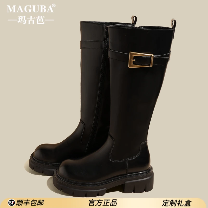 MAGUBA/玛古芭复古英伦风马丁靴女款时尚舒适增高百搭防滑长筒靴