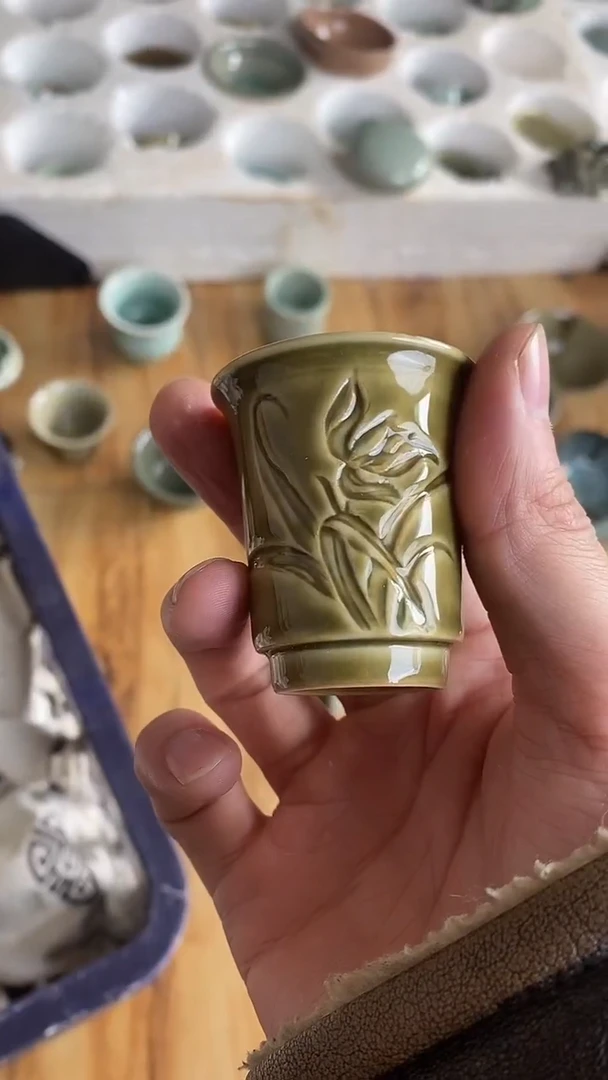 【山隐青瓷】龙窑柴烧杯子   微瑕