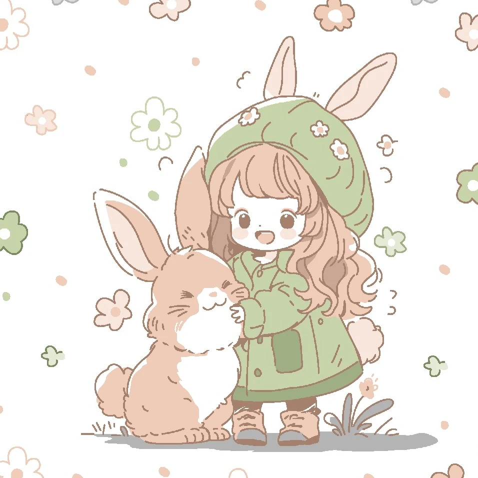 【兔子女孩】52*78cm卡通柔软舒适亲肤透气全棉枕巾一对装