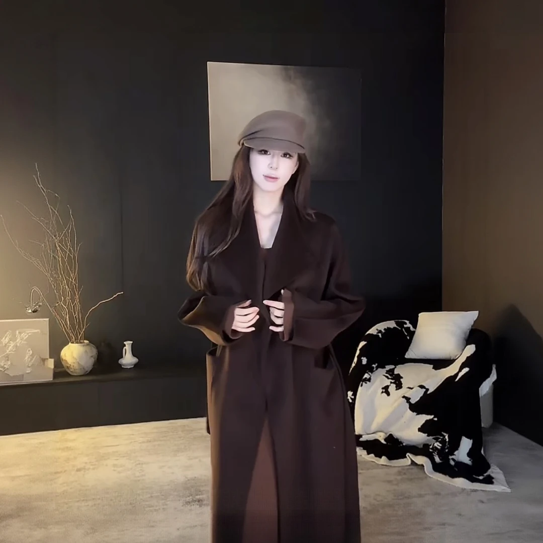有洧Youwei 【浓咖叙影】羊绒高级感气质收腰大衣25SS0752