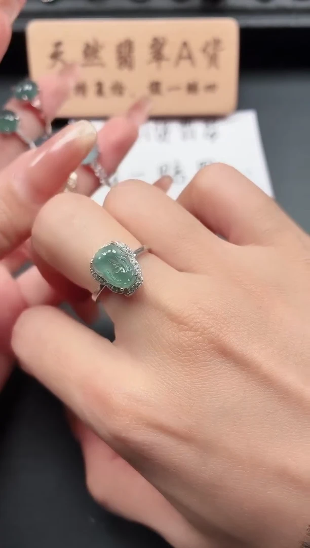 银S925镶嵌戒指翡翠1