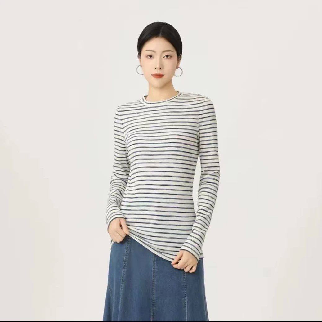 AMASS/阿玛施早秋少女感时尚百搭经典条纹休闲长袖套头T恤5300886