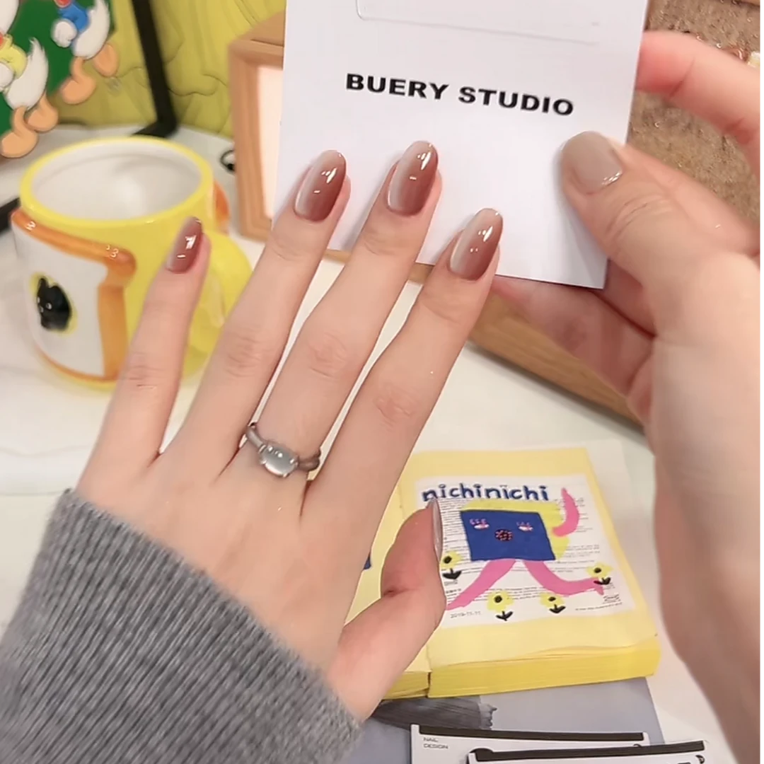 【鸳鸯奶咖】不二意 秋冬上手显白 百搭 渐变猫眼 纯手工穿戴甲