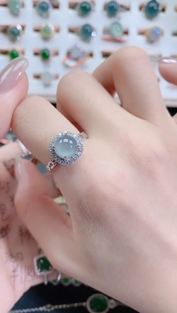 银S925镶嵌戒指翡翠天然翡翠