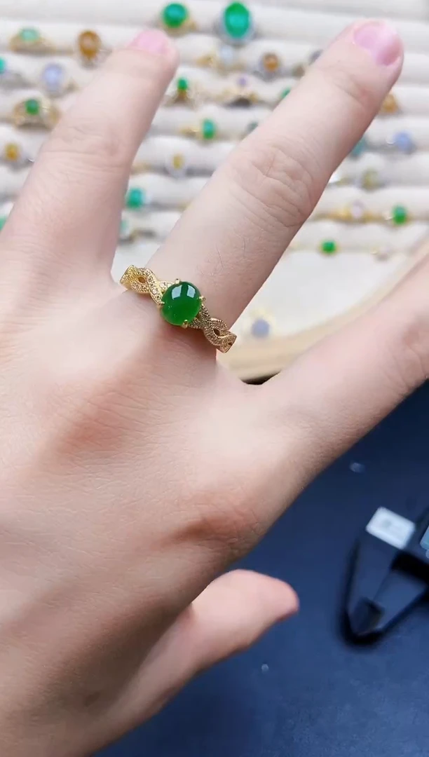 翡翠戒指银S925镶嵌12