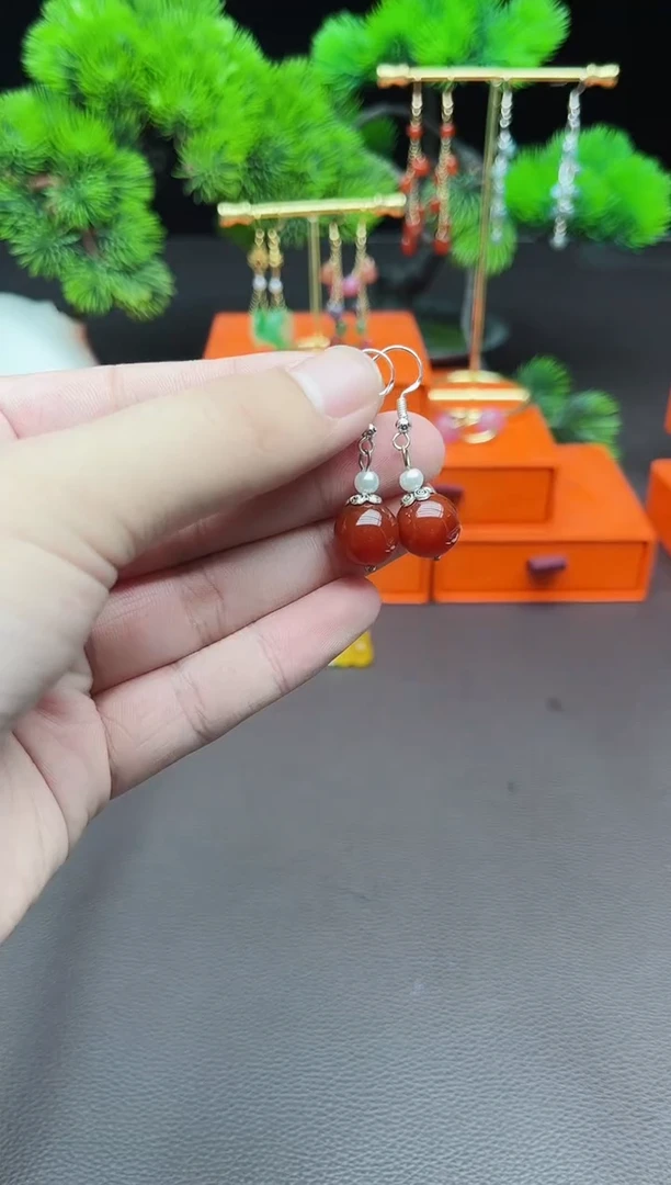 玛瑙/玉髓耳饰银S925镶嵌303