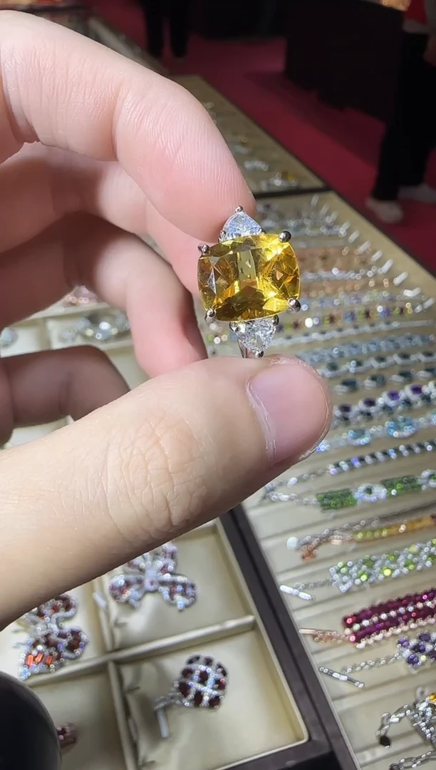 银S925镶嵌戒指黄晶12*10mm