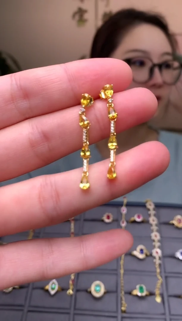 耳饰蓝宝石银S925镶嵌耳饰