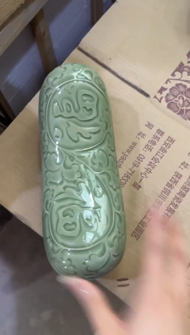 耀州窑青瓷大师手刻福字枕头