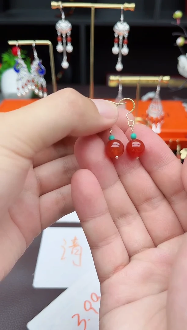 玛瑙/玉髓耳饰银S925镶嵌424000