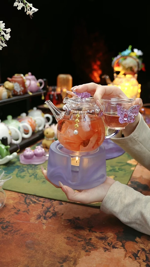 【闪购商品】紫色温茶台+茶壶+链子+杯子