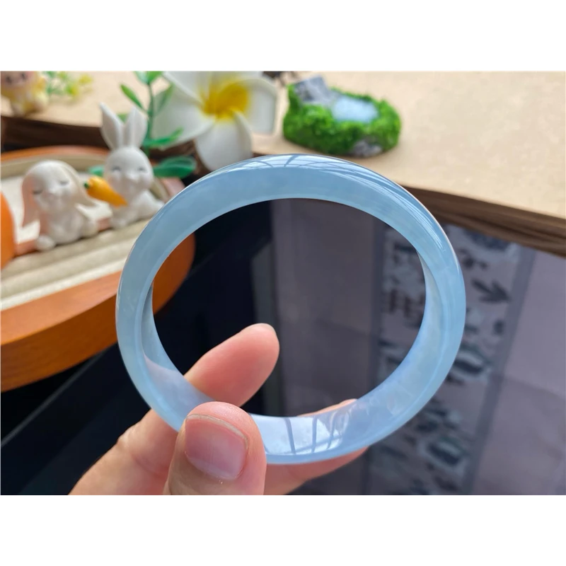 天然翡翠718批冰油蓝果冻镯5713号58.5-13.4-6清冷幽天然翡翠手镯