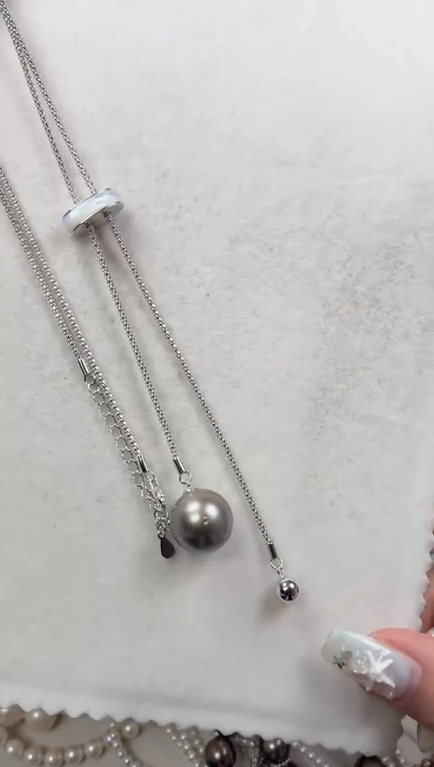 银S925镶嵌套链海水珍珠q715