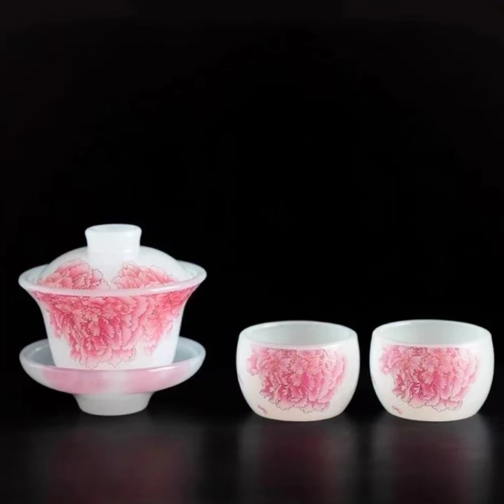 G168-牡丹绣球花琉璃一壶两杯（裸瓷）