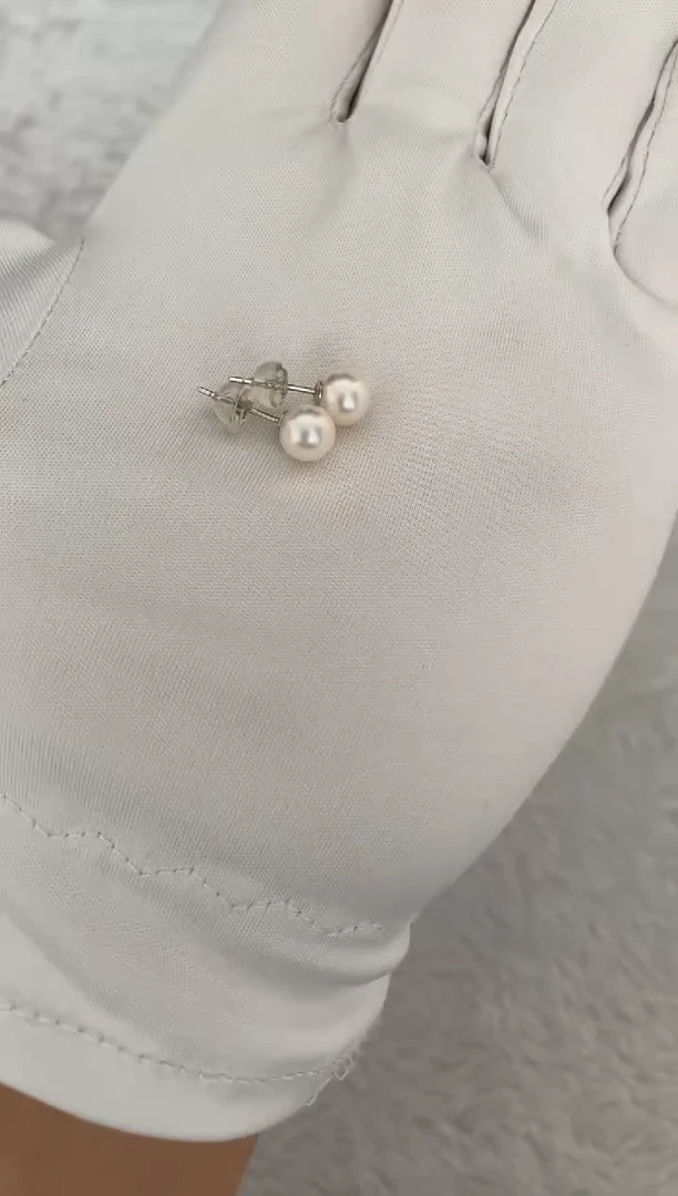 银S925镶嵌海水珍珠耳饰AK素钉6.5-7mm