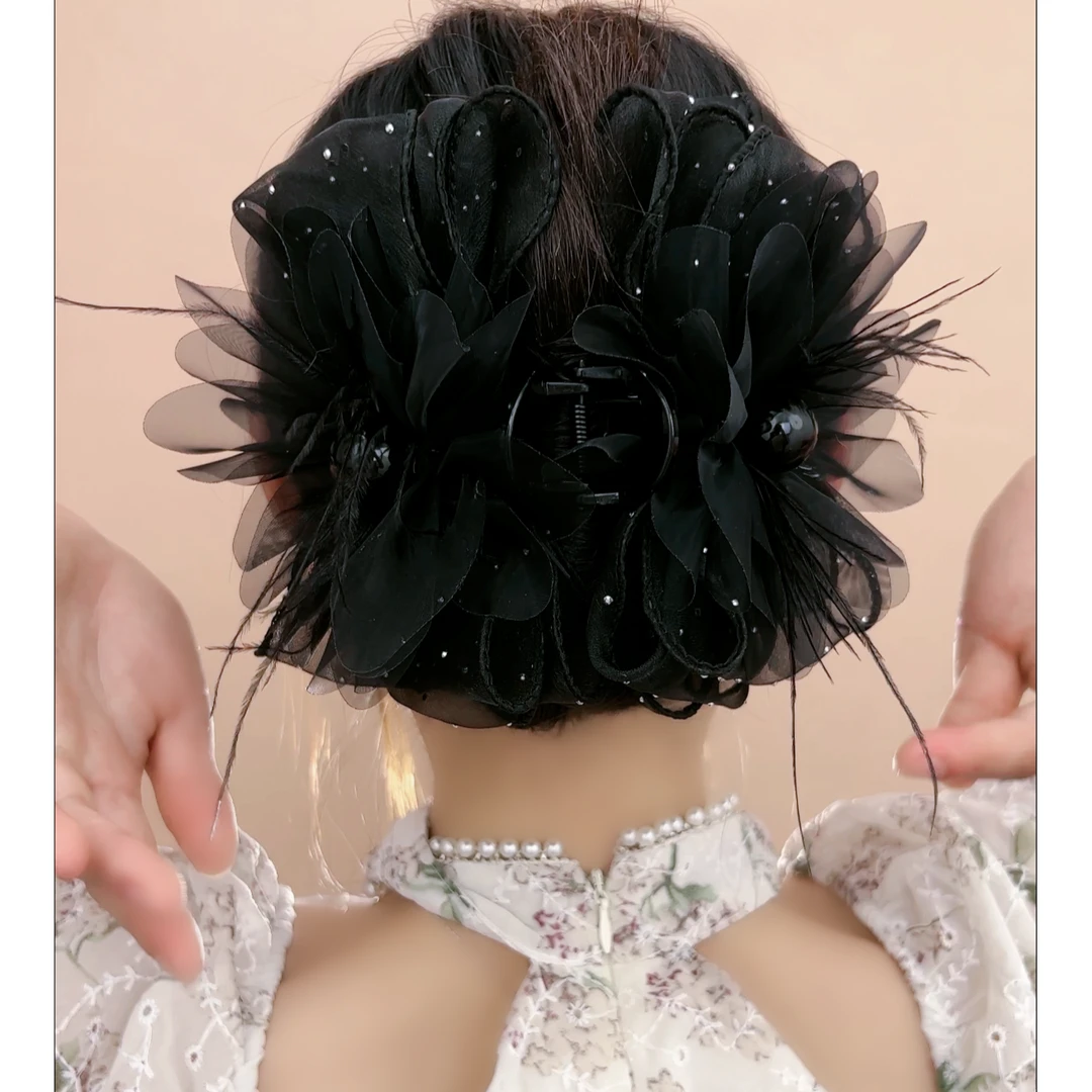 A发夹气质网红时尚黑色超仙优雅百搭抓夹法式满天星鲨鱼夹2799