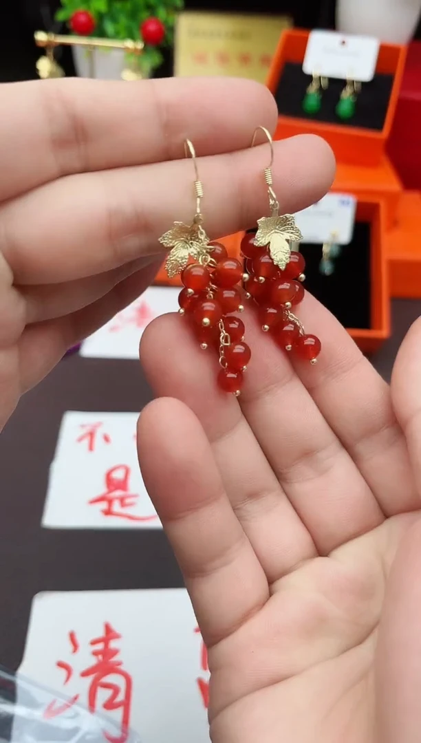 【闪购商品】南红玛瑙耳饰银S925镶嵌207000