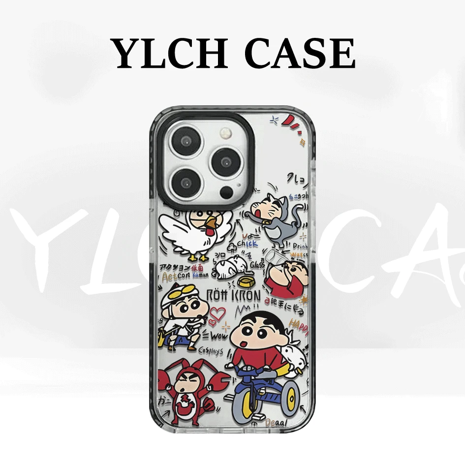 适用苹果手机壳黑边透壳公鸡小新16卡通15/13全包12/11/7可爱