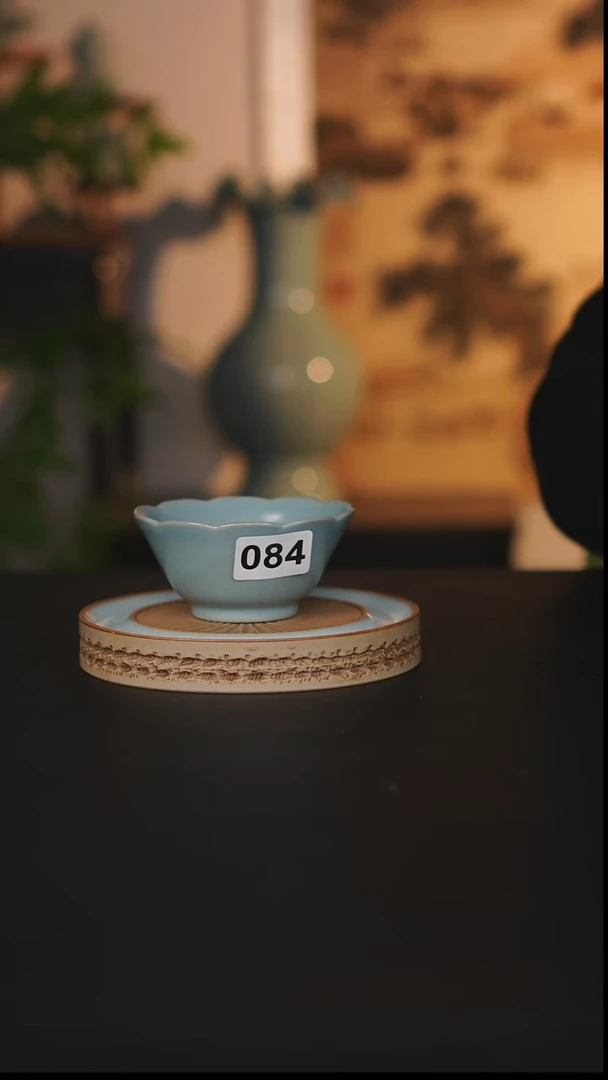 杯子瓷天熙汝瓷仿古花口杯微瑕084