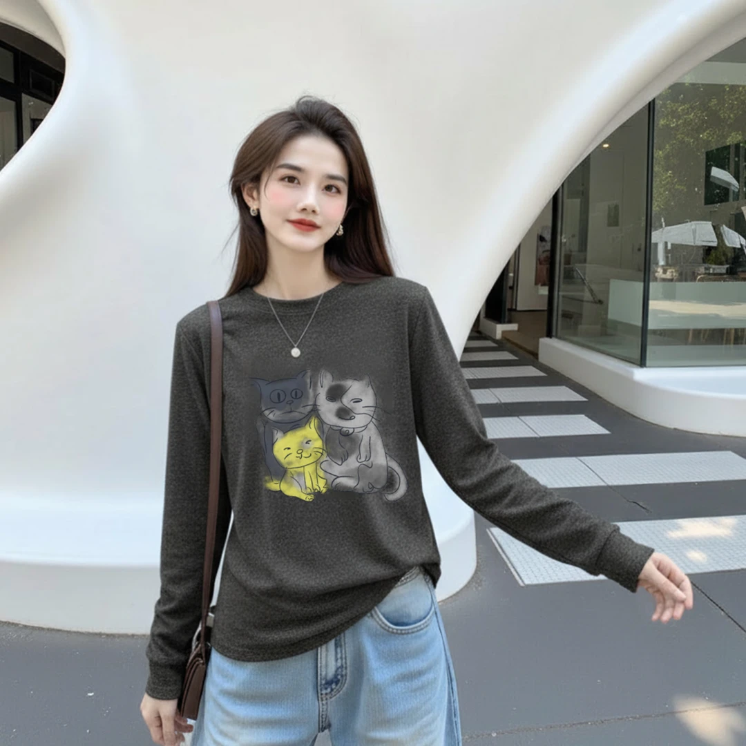 【小猫咪】正肩卫衣绒衫打底单穿卫衣宽松长袖时尚