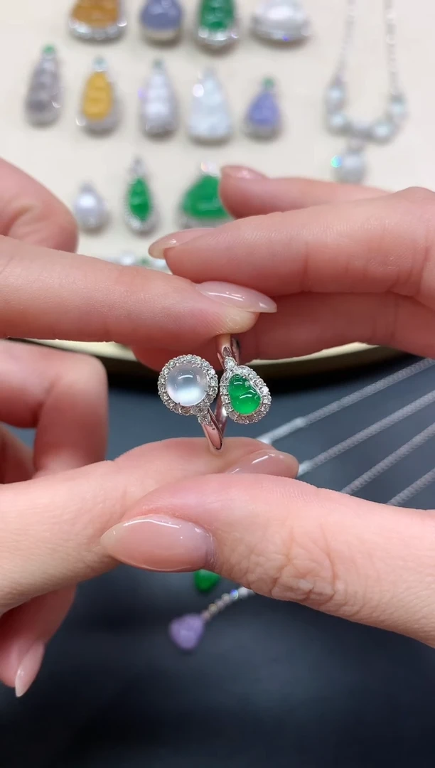 翡翠戒指18K金镶嵌戒指A540|