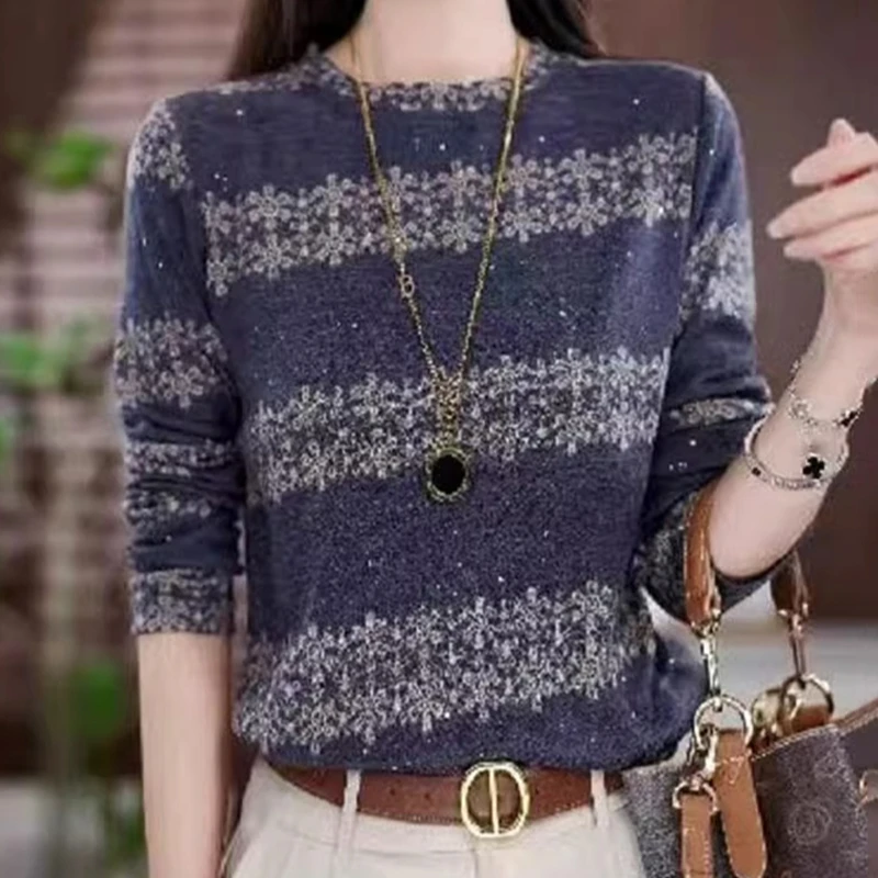 妈妈内搭洋气亮片德绒打底衫女长袖t恤印花小衫保暖上衣新款2025