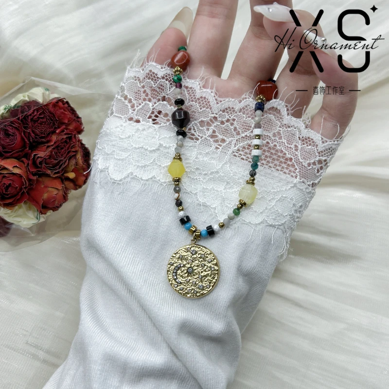 钛钢项链 【雪饼】复古天然手工复古坠项链女小众民族风锁骨链颈链