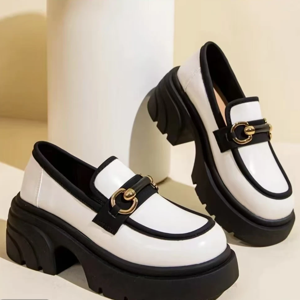 3116 新款时尚拼色学院风厚底乐福鞋