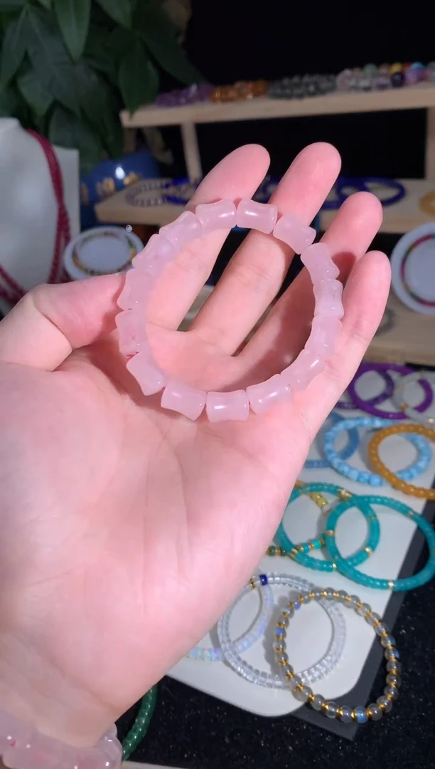 水晶手串未镶嵌粉水晶手串竹节款