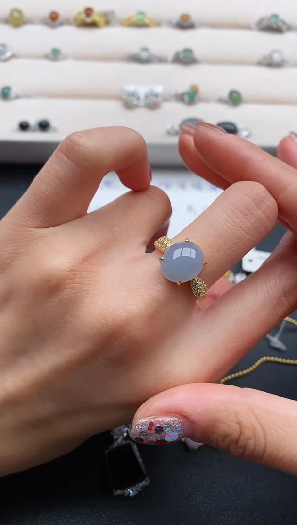 银S925镶嵌戒指翡翠88888888+4