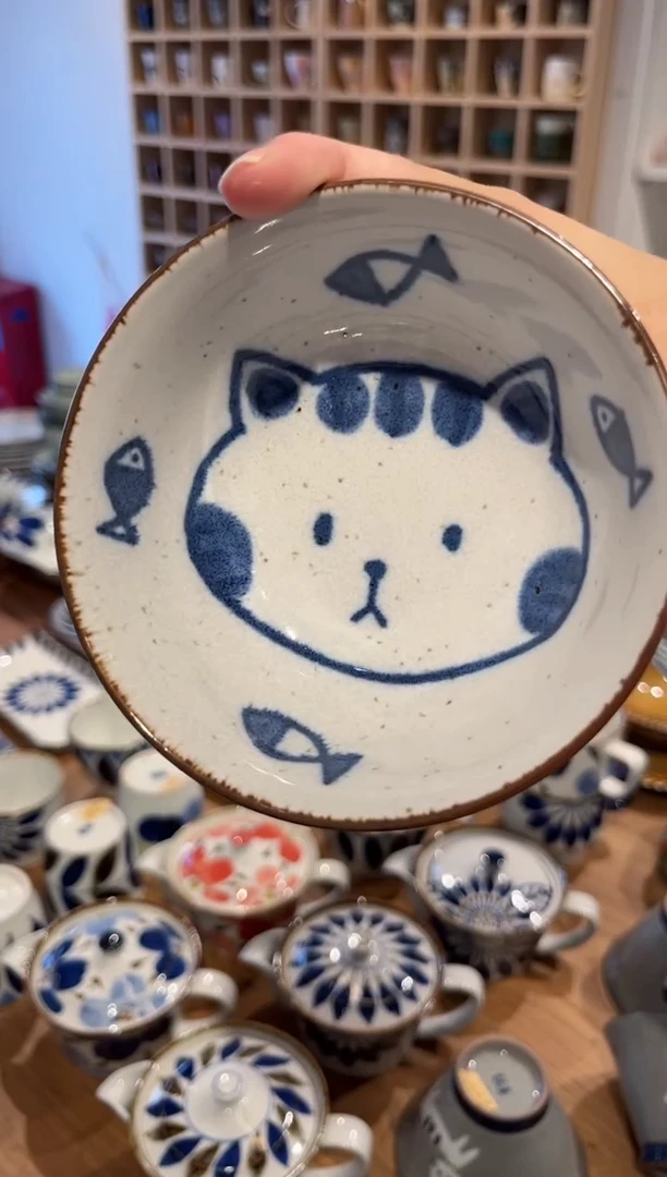 搪瓷福利品 蓝色猫咪平口碗