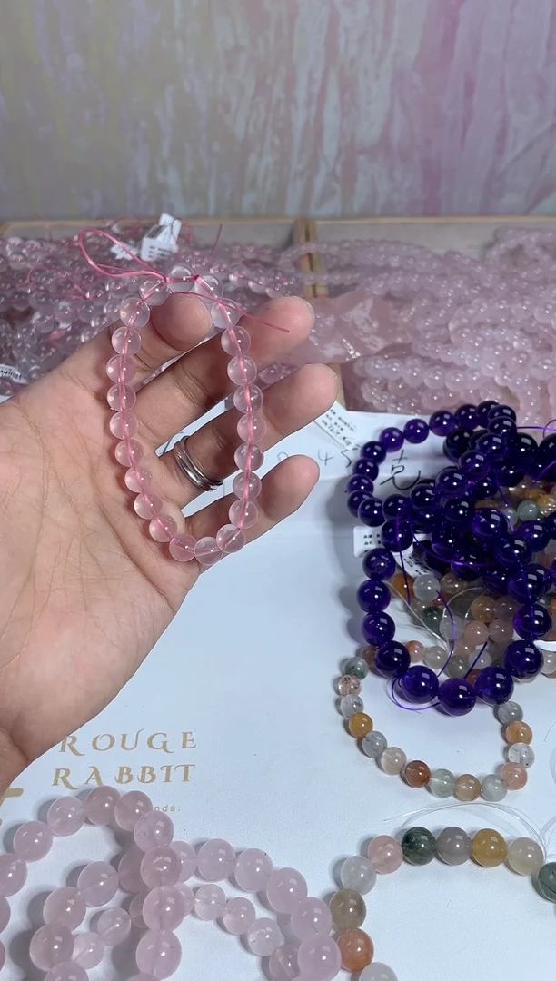 水晶手串未镶嵌天然马粉 蜜桃粉 8.4 SS33