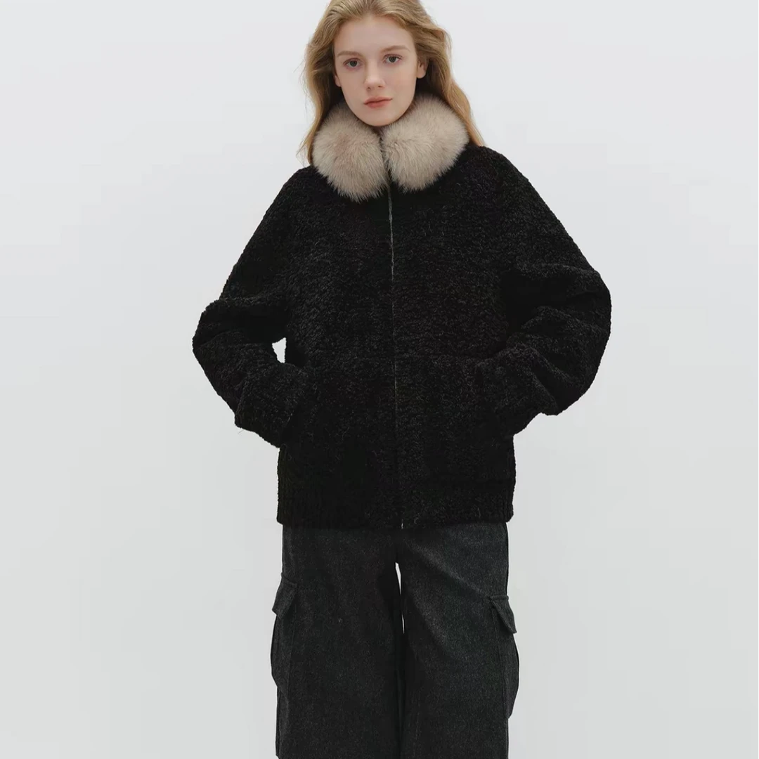 人造皮草 冬季新款翻领加厚保暖精致设计感外套女加厚款韩系25100