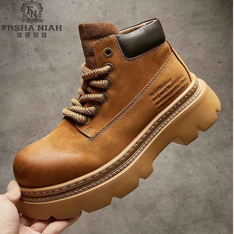 法莎尼亚男鞋秋冬新款复古潮流马丁靴厚底增高户外防滑耐磨工装靴