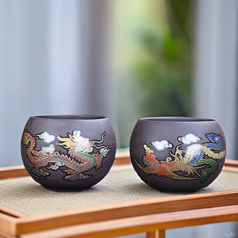 遇热变色紫砂杯茶杯茶具泡茶主人杯家用复古情侣对杯大容量品茗杯