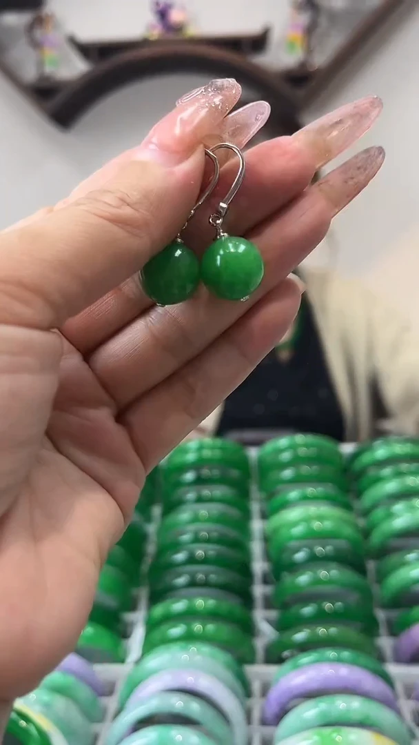 【闪购商品】翡翠耳饰未镶嵌h63 辣阳绿耳坠  卡13mm