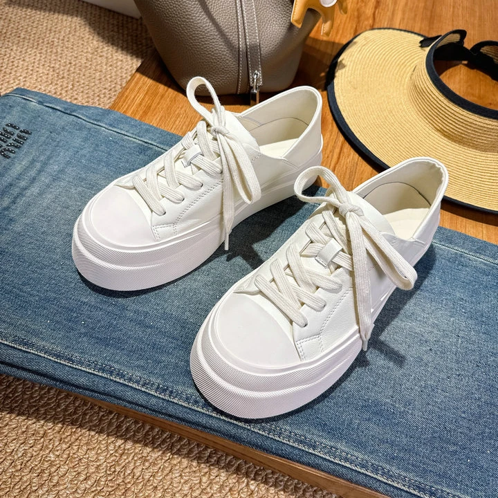 欧货女鞋2025春季新款厚底两穿休闲板鞋小白鞋增高真皮女鞋饼干鞋