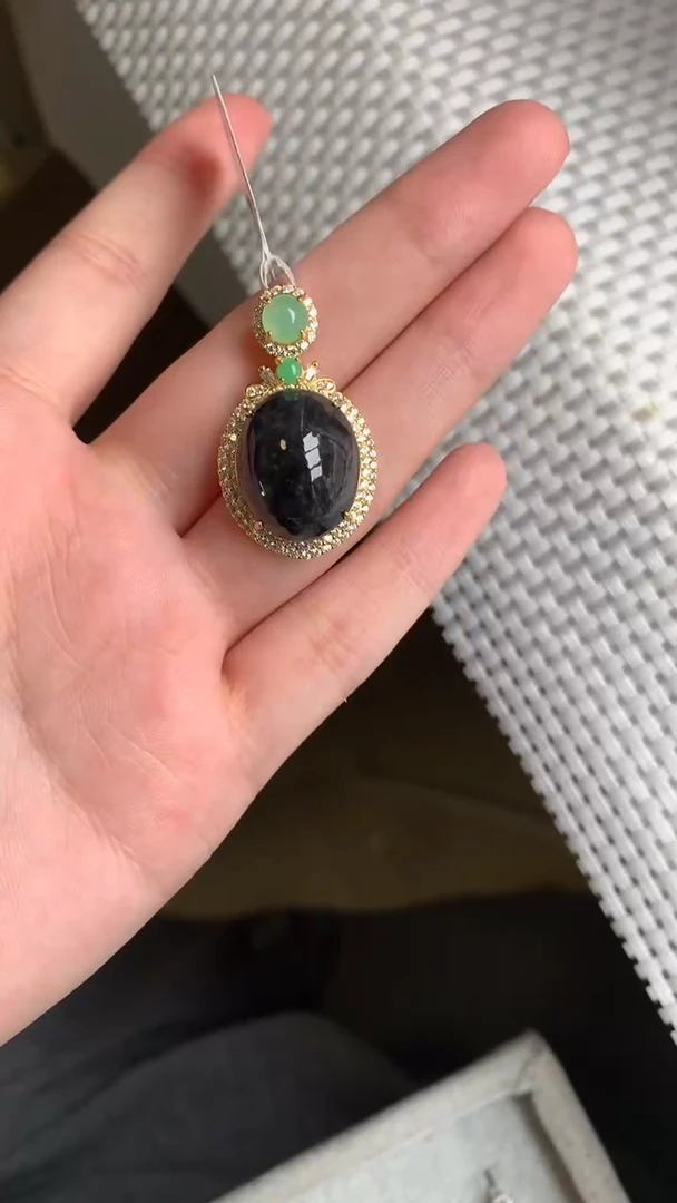 银S925镶嵌戒指翡翠吊坠16