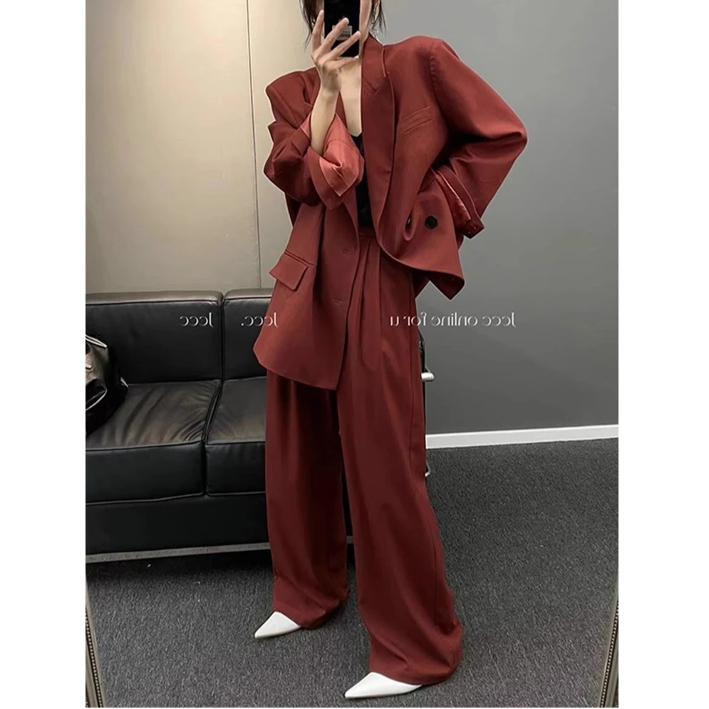 大码显瘦盐系穿搭高级感休闲宽松西装套装女胖妹mm阔腿裤两件套潮