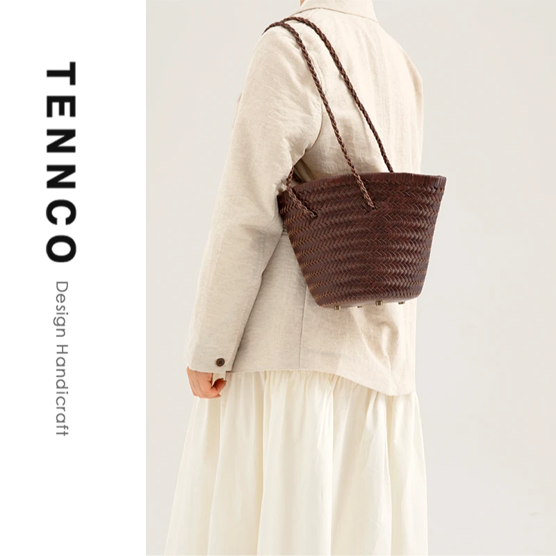 TENNCO【编织水桶包】真皮高级感水桶包度假风法式单肩腋下包女