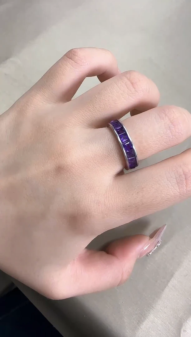 【闪购商品】紫晶戒指银S925镶嵌天然紫水晶围戒